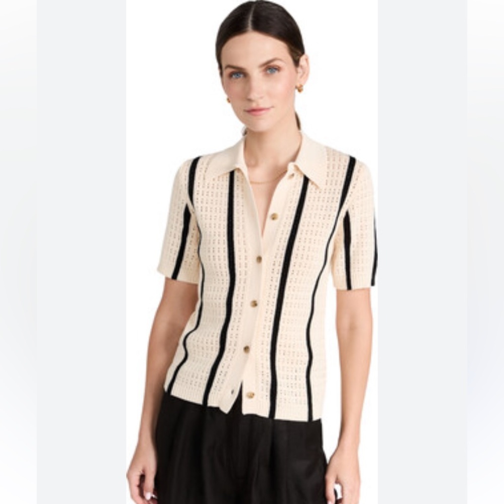 Anine Bing - Cream and Black Striped Knit Shirt